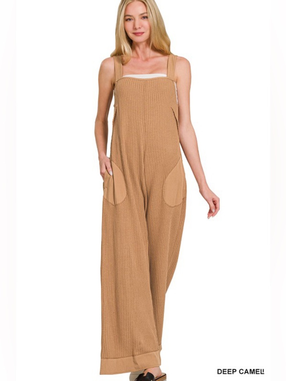 Zenana Knit Waffle Wide Leg Overalls